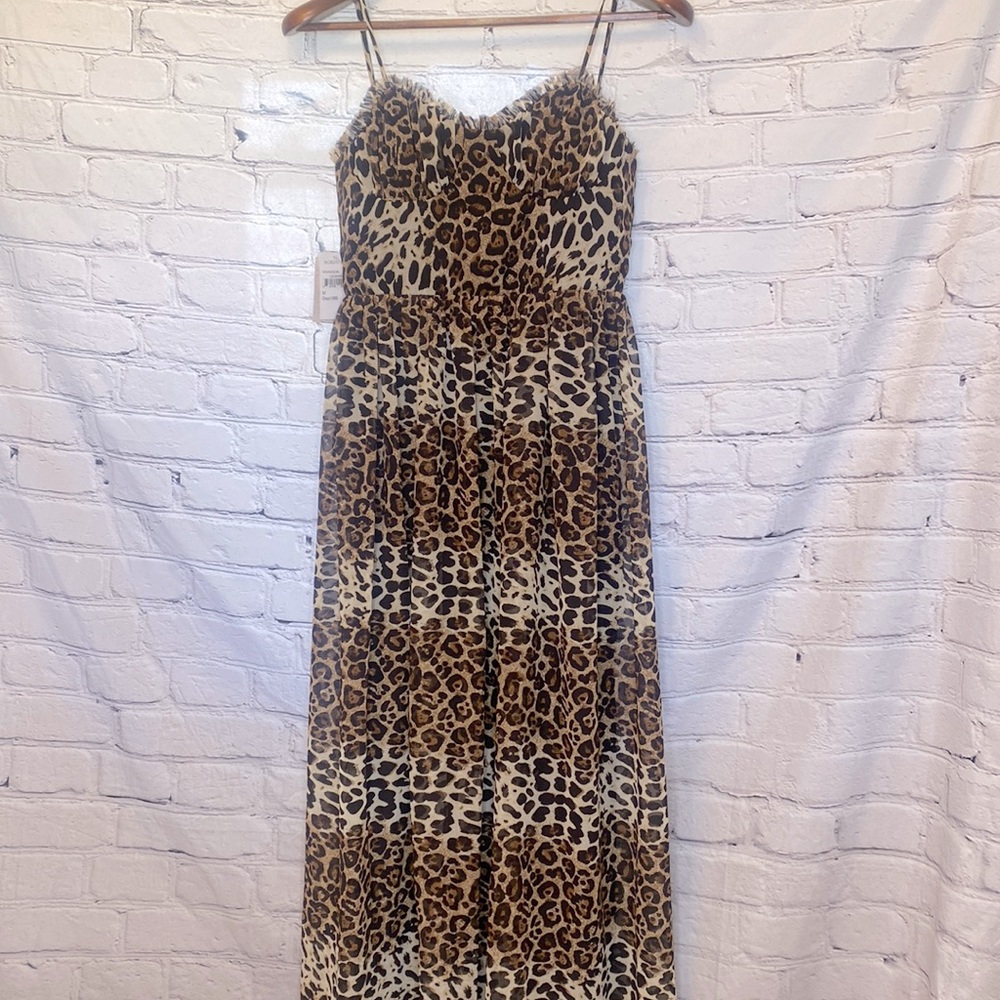 Katie May Los Angeles Brown Black Leopard Spaghetti Strap Midi Dress Size Medium